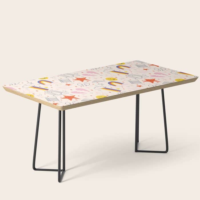 Happy Smiley Face & Retro Rainbows In Dusty Pink Coffee Table