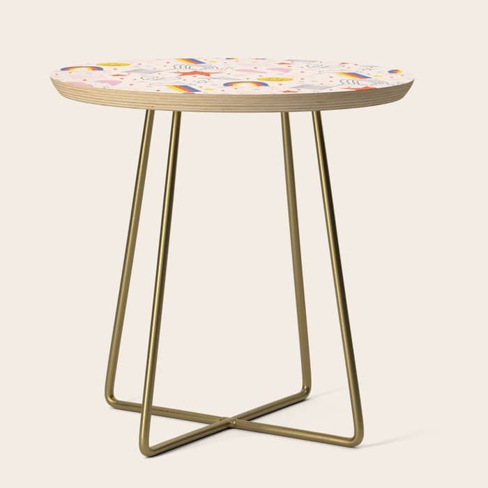 Happy Smiley Face & Retro Rainbows In Dusty Pink Side Table