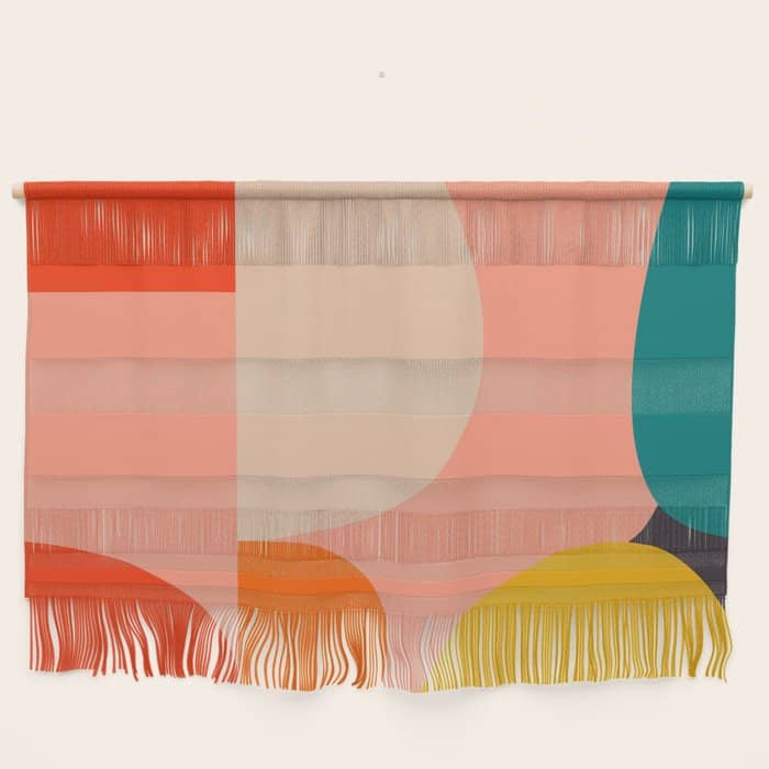 Geometry Shape Mid Century Organic Blush Curry Teal Wall Hanging