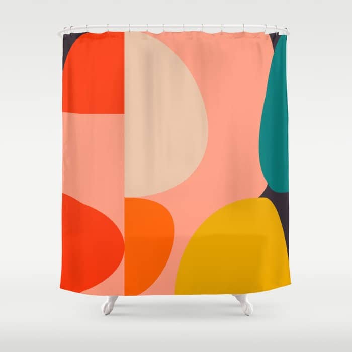 Geometry Shape Mid Century Organic Blush Curry Teal Shower Curtain
