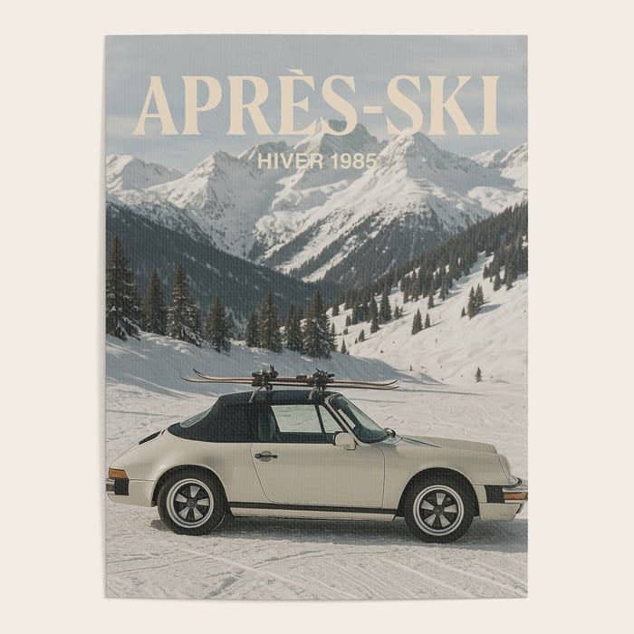 Vintage Apres Ski Alpine Mountains Classic Car  Poster