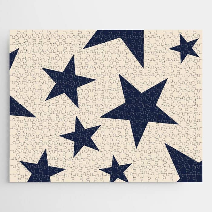 Navy & Light Beige Big Ol' Stars Jigsaw Puzzle