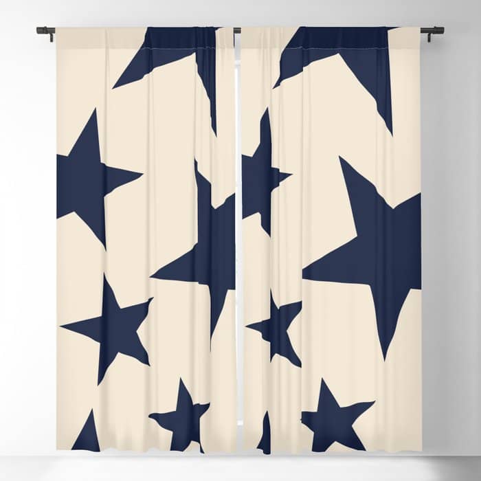Navy & Light Beige Big Ol' Stars Window Curtain