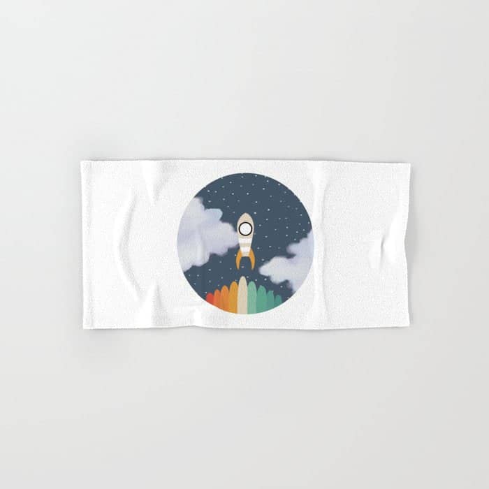 Space Rocket Print, Galaxy Outer Space Pattern Bath Towel