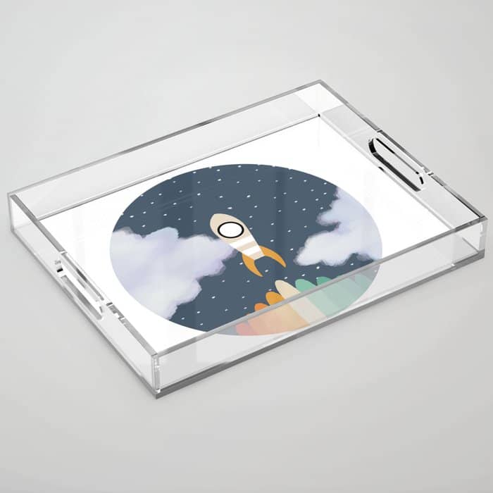 Space Rocket Print, Galaxy Outer Space Pattern Acrylic Tray