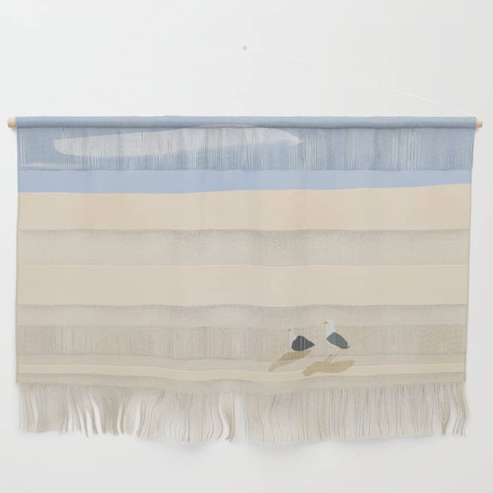 Minimal Sand Beach With Seagulls Wall Hanging