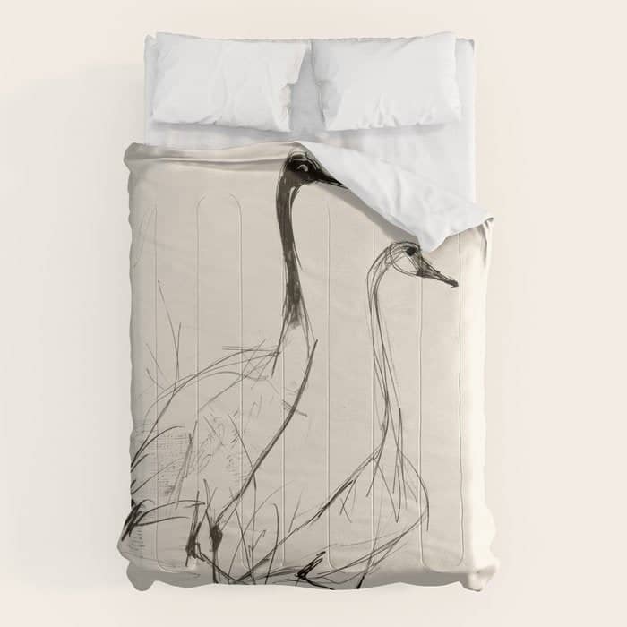 Two Geese - Minimalist Drawing Comforter