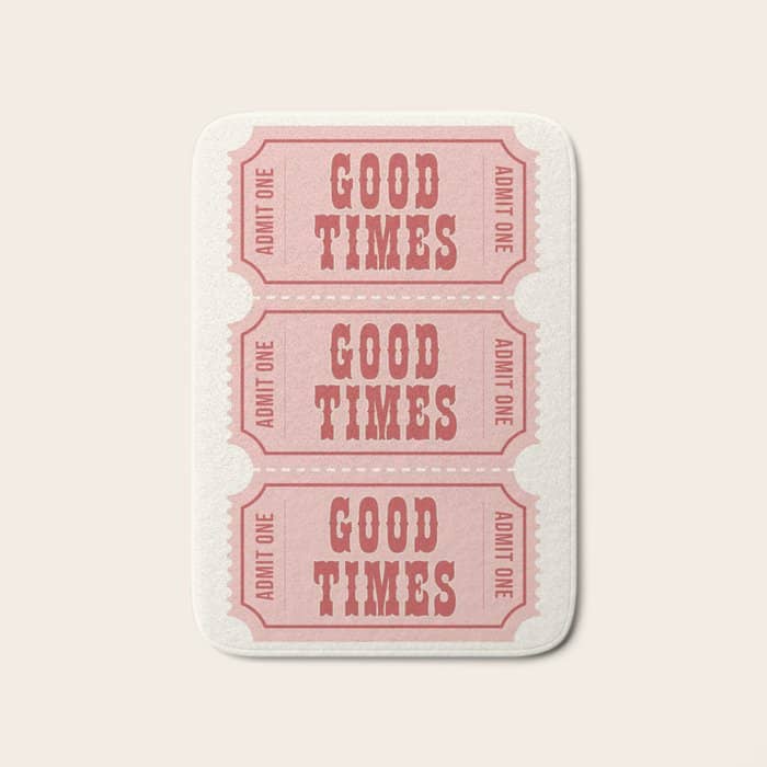 Good Times Retro Ticket, Pink Aesthetic Bath Mat