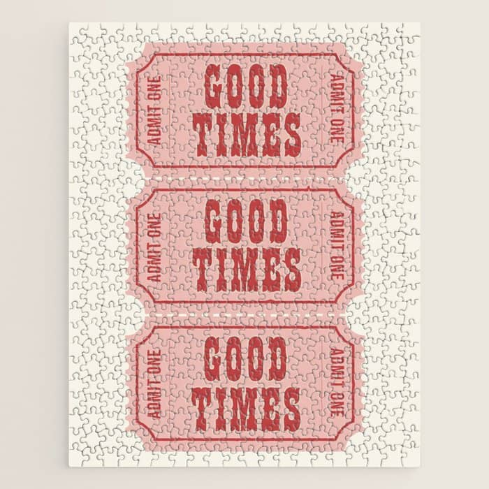 Good Times Retro Ticket, Pink Aesthetic Jigsaw Puzzle