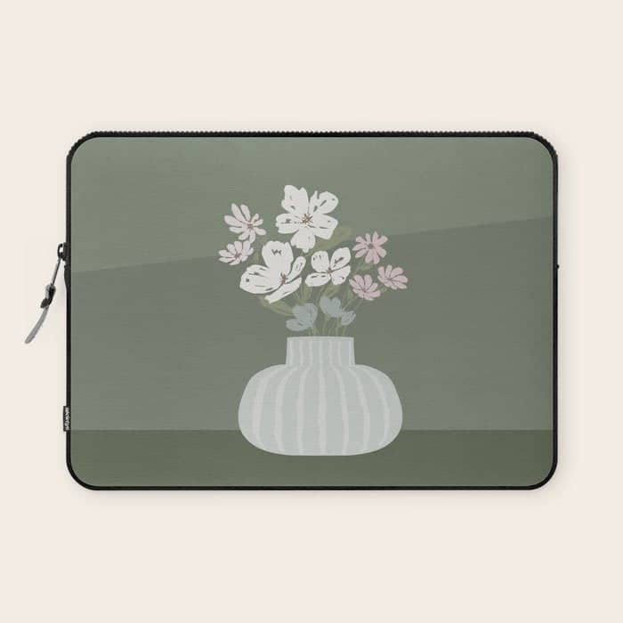 Wildflower Bouquet In Vase Illustration - Muted Pink, Beige And Sage Green Flowers  Laptop Sleeve