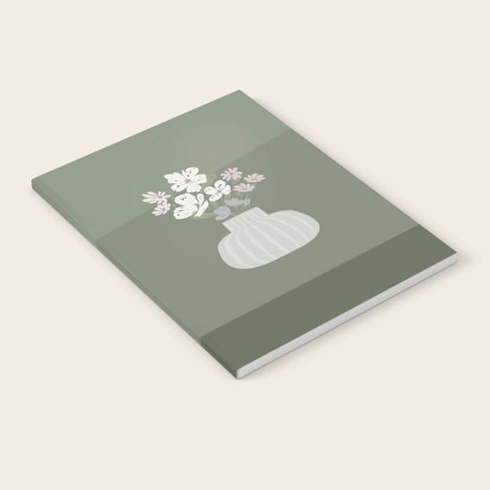 Wildflower Bouquet In Vase Illustration - Muted Pink, Beige And Sage Green Flowers  Notebook