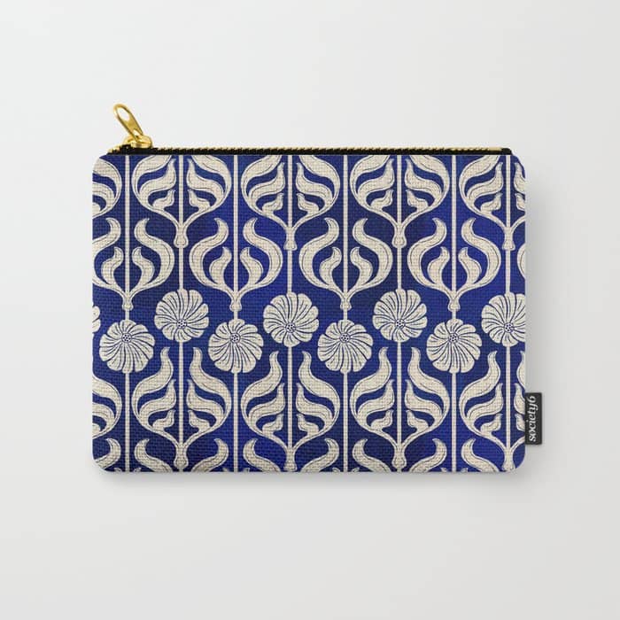 Art Deco Florals On Dark Blue Carry All Pouch