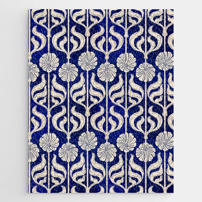 Art Deco Florals On Dark Blue Jigsaw Puzzle