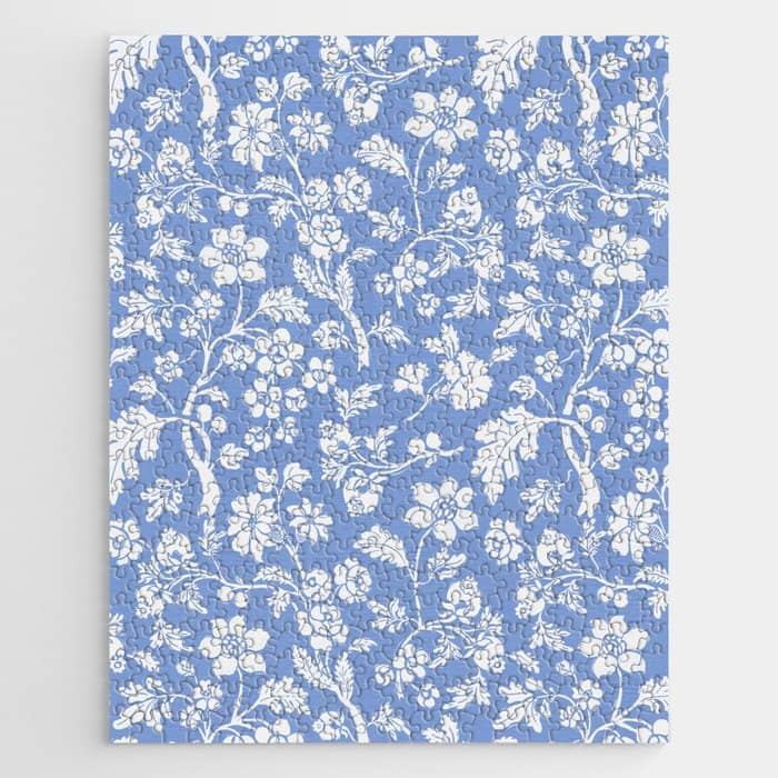Vintage Style Chintz Florals On Blue Jigsaw Puzzle