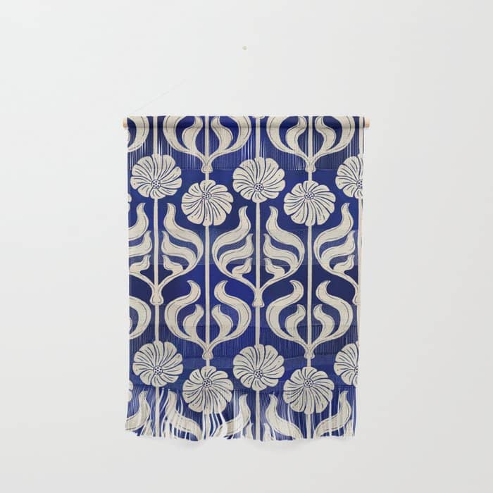 Art Deco Florals On Dark Blue Wall Hanging