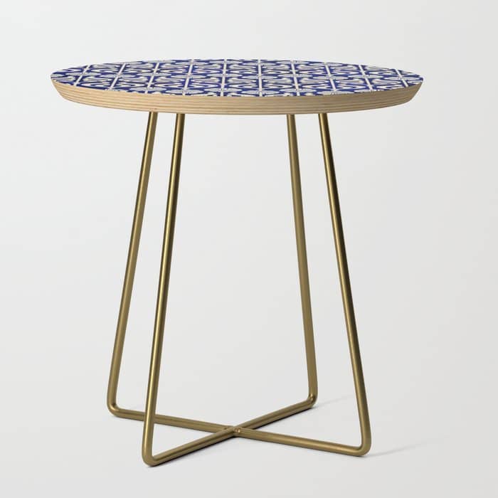 Art Deco Florals On Dark Blue Side Table