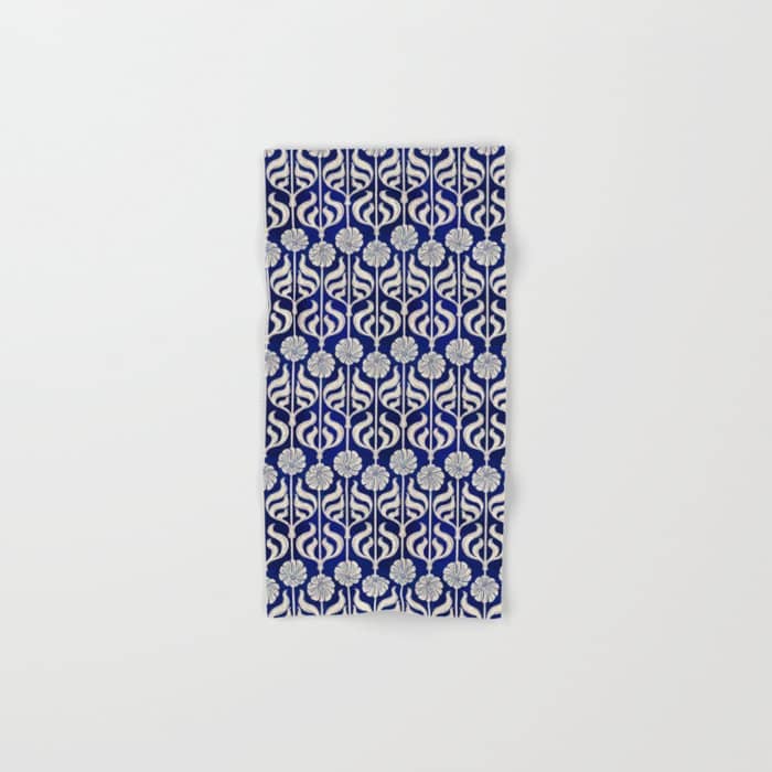 Art Deco Florals On Dark Blue Bath Towel