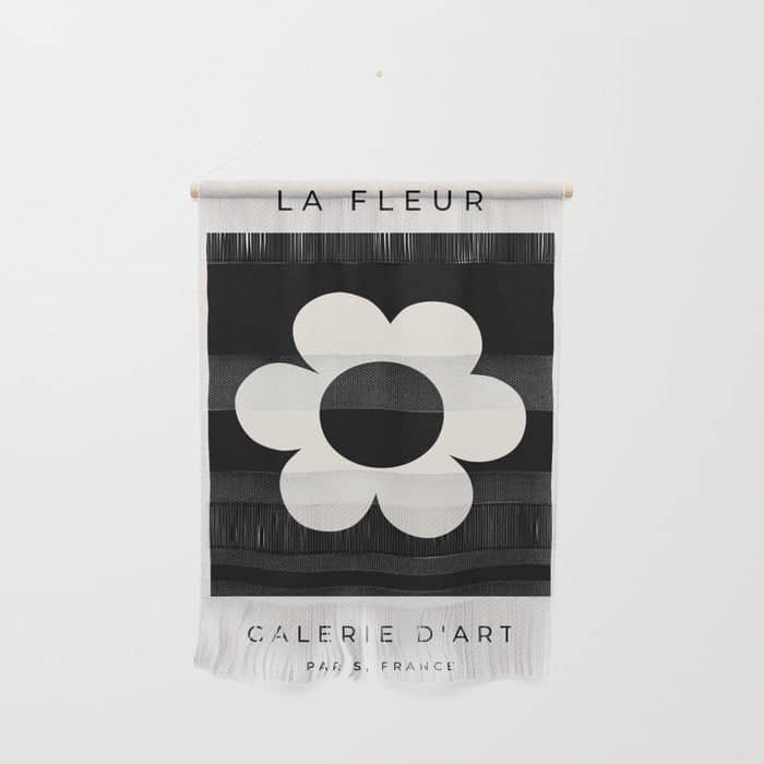 La Fleur | 06 - Retro Floral Print Black And White Flower Wall Hanging
