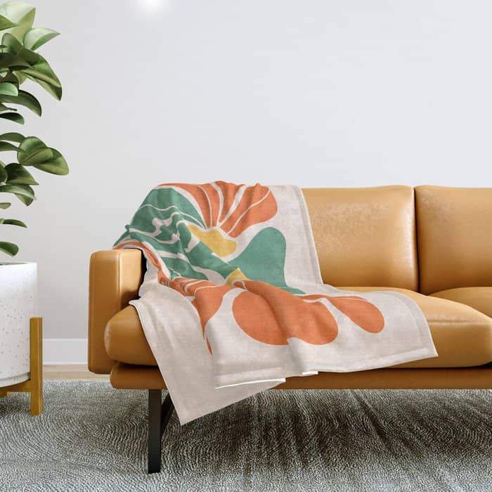 Modern Boho Art Nouveau Floral 1.2 Duo Orange And Green Throw Blanket