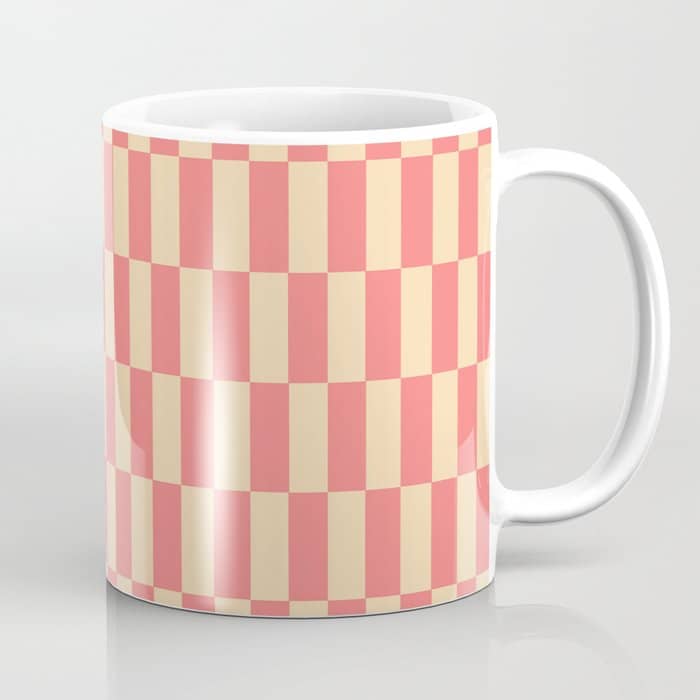 Narrow Check Pattern - Retro Coral And Cream Coffee Mug