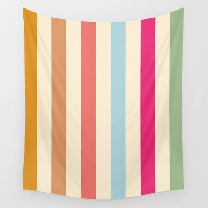 Retro French Rainbow Stripes Wall Tapestry