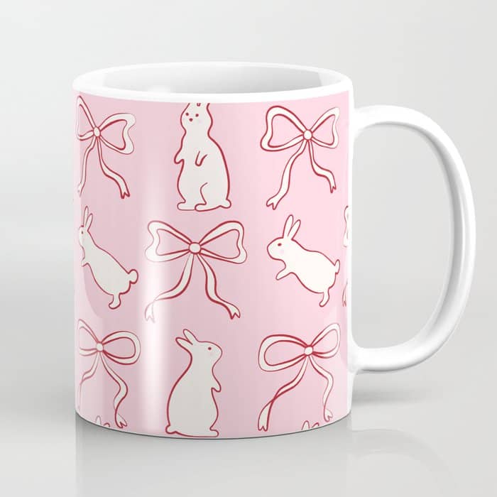Ribbon Bows And Bunnies In Red, Pink And White Coffee Mug