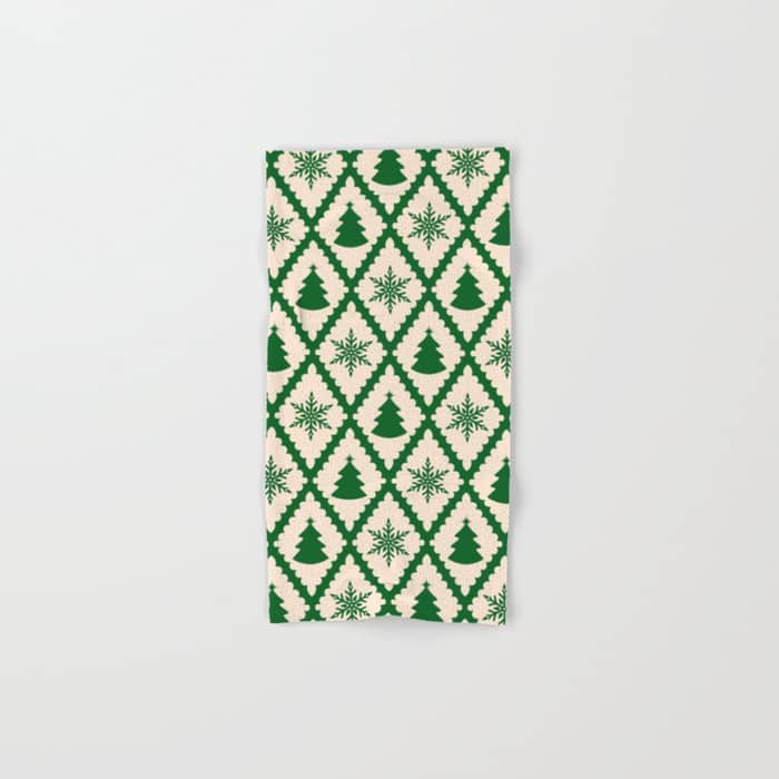 Festive Christmas Check In Green & Off White Bath Towel