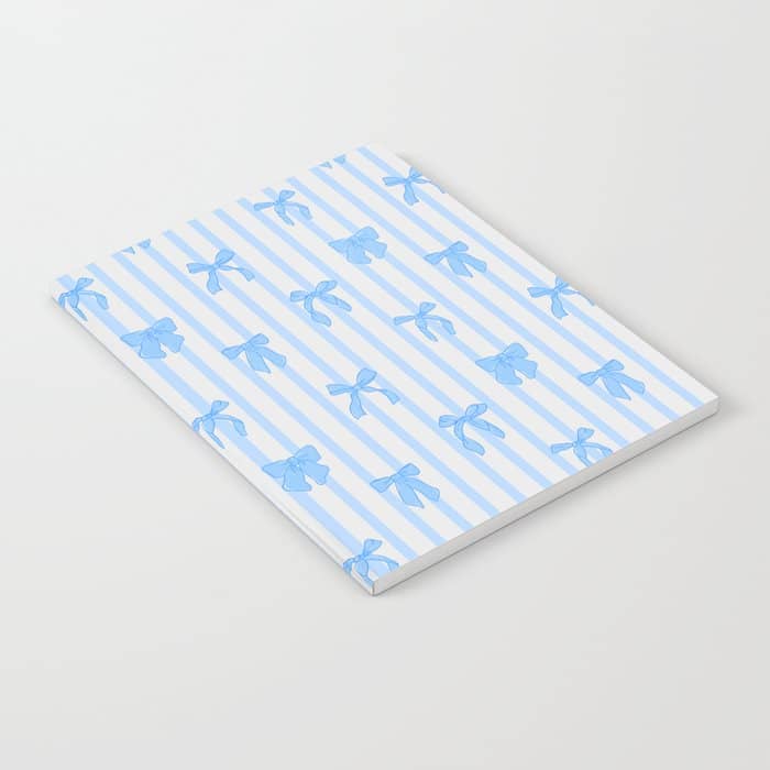 Elegant Blue Bows And Stripes Pattern Notebook