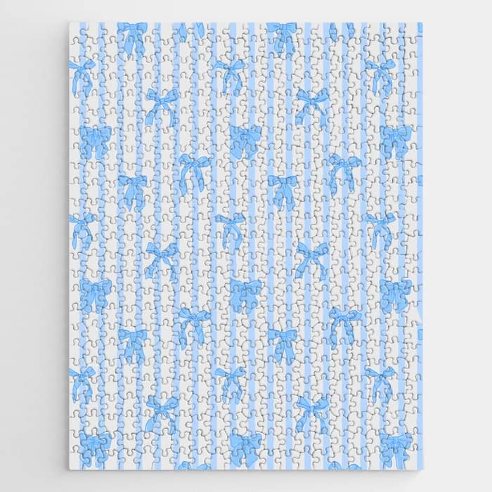 Elegant Blue Bows And Stripes Pattern Jigsaw Puzzle