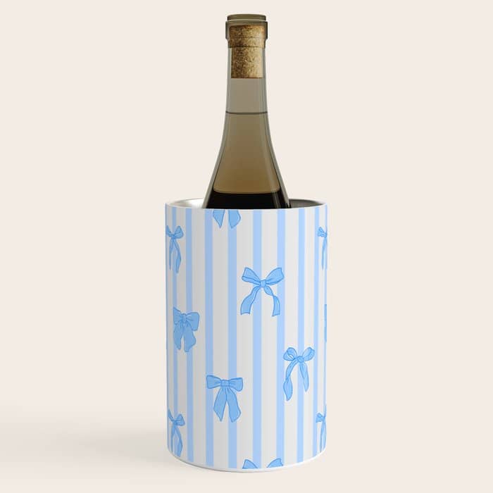 Elegant Blue Bows And Stripes Pattern Wine Chiller