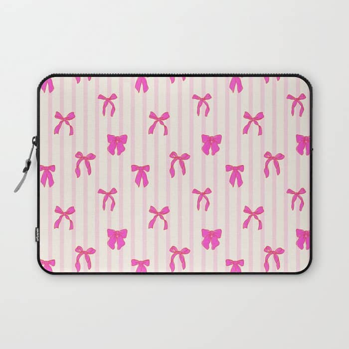 Classic Hot Pink Bows And Stripes Laptop Sleeve