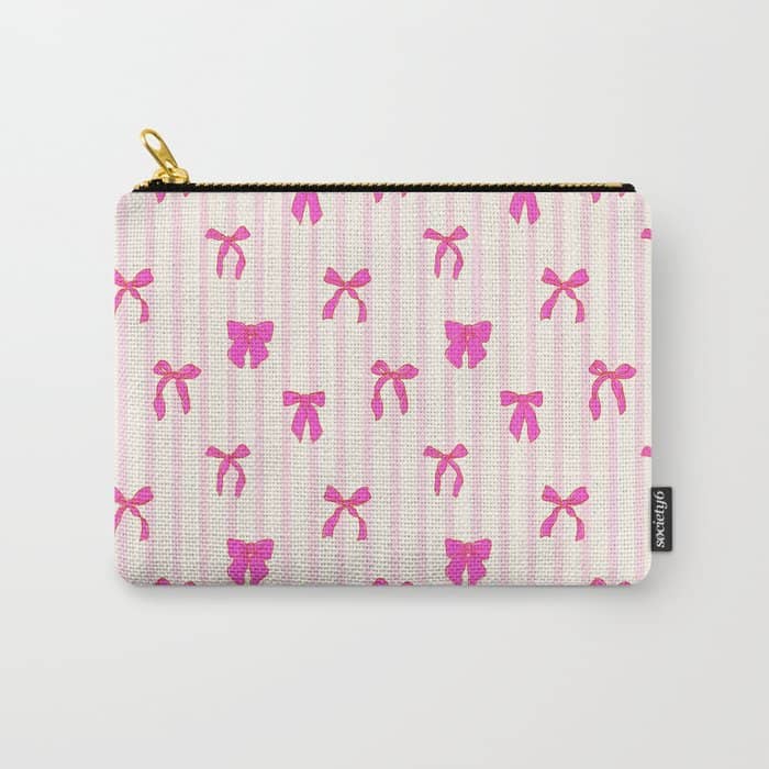 Classic Hot Pink Bows And Stripes Carry All Pouch