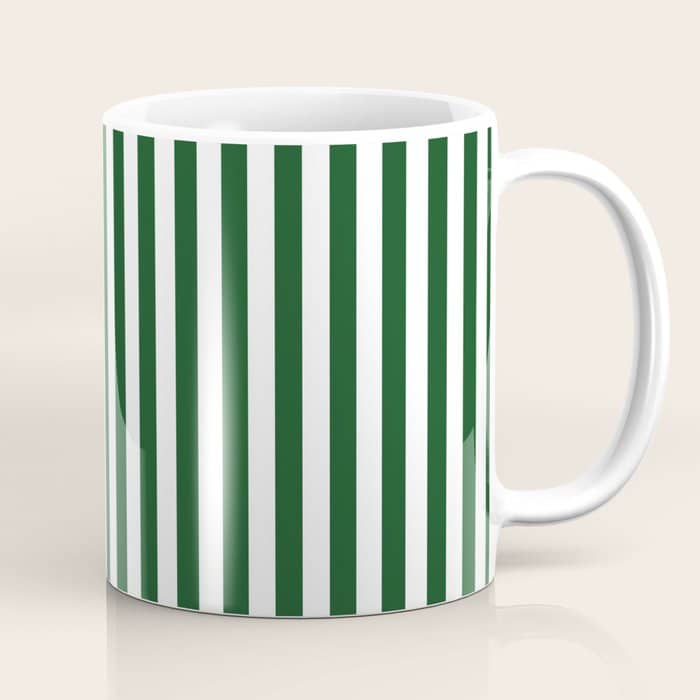 Original Forest Green And White Rustic Vertical Tent Stripes Coffee Mug