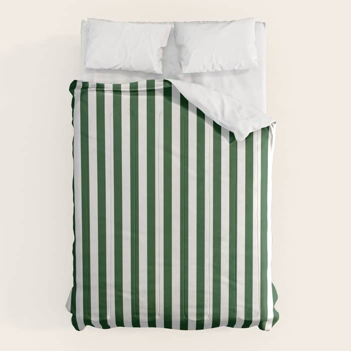 Original Forest Green And White Rustic Vertical Tent Stripes Comforter