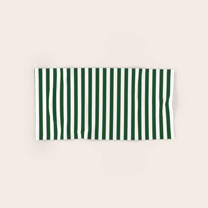 Original Forest Green And White Rustic Vertical Tent Stripes Bath Towel