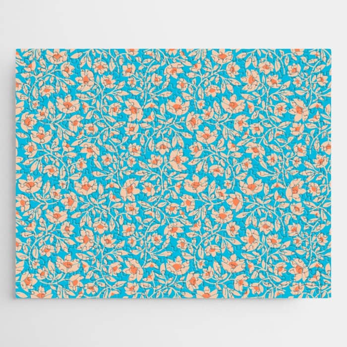 Tropical Blooms Pattern - Blue Jigsaw Puzzle