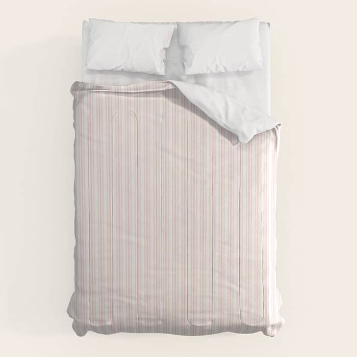 Classic Small Pink Rosebud Pastel Pink French Mattress Ticking Double Stripes Comforter