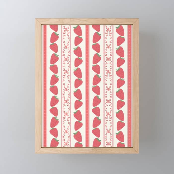 Strawberries Red Stripes  Mini Art Print