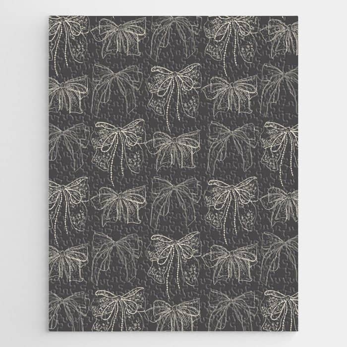 Romantic Bows Gray Pattern Jigsaw Puzzle