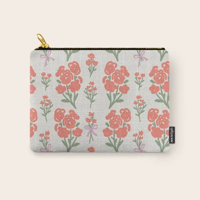 Preppy Grandmillennial Cute Red Flowers Carry All Pouch