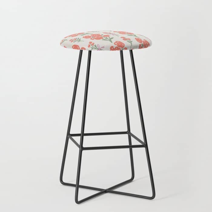 Preppy Grandmillennial Cute Red Flowers Stool
