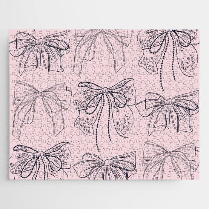 Romantic Lace Bows Pink Pattern Jigsaw Puzzle