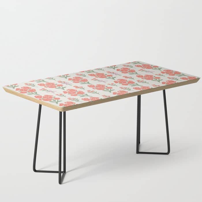 Preppy Grandmillennial Cute Red Flowers Coffee Table
