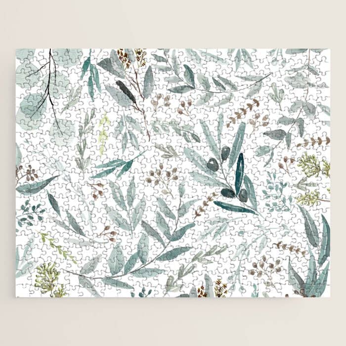 Botanical Eucalyptus Leaves Pattern Jigsaw Puzzle