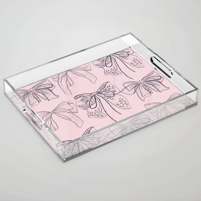 Romantic Lace Bows Pink Pattern Acrylic Tray