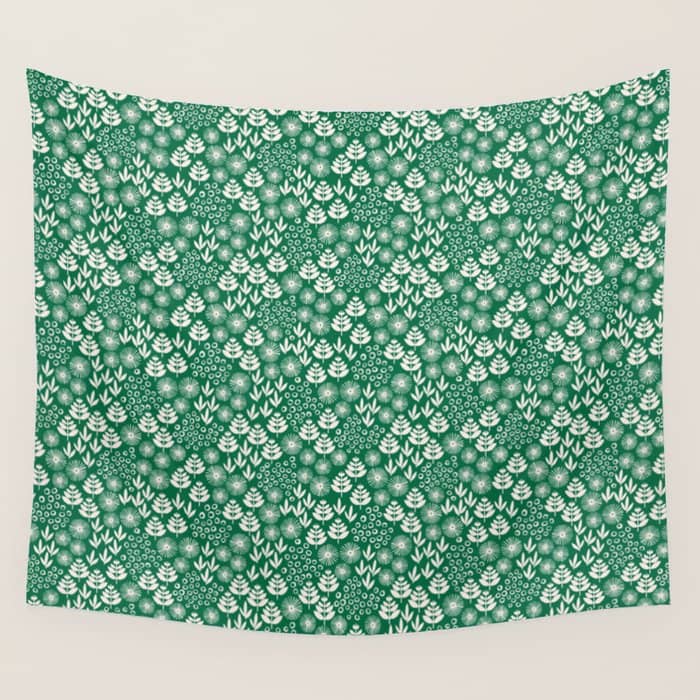 Retro Forest Flora Pattern Wall Tapestry
