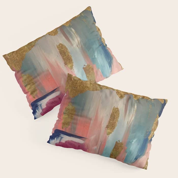 Gold Leaf & Indigo Blue Abstract Pillow Sham