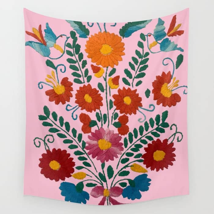 Mexican Blue Birds In Pink Wall Tapestry