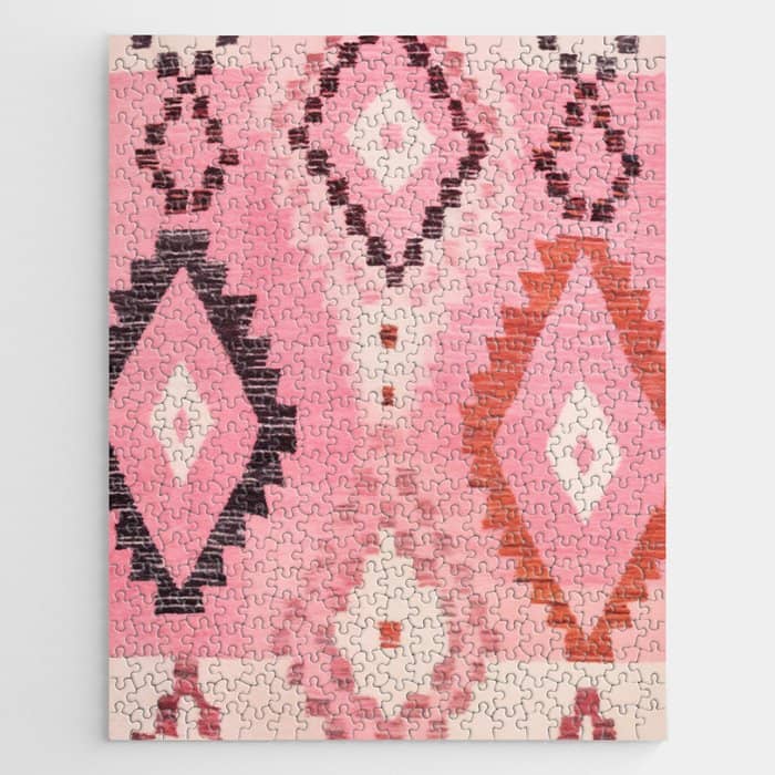 Moroccan Berber Rug Design No.60 - Multicolor, Pink Jigsaw Puzzle