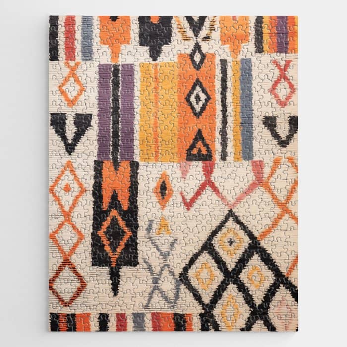 Moroccan Berber Rug Design No.54 - Multicolor, Ivory White Jigsaw Puzzle